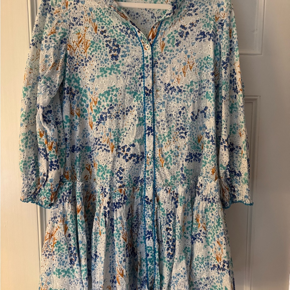 Poupette St. Barth Floral Blouse with Blue and Green Accents
